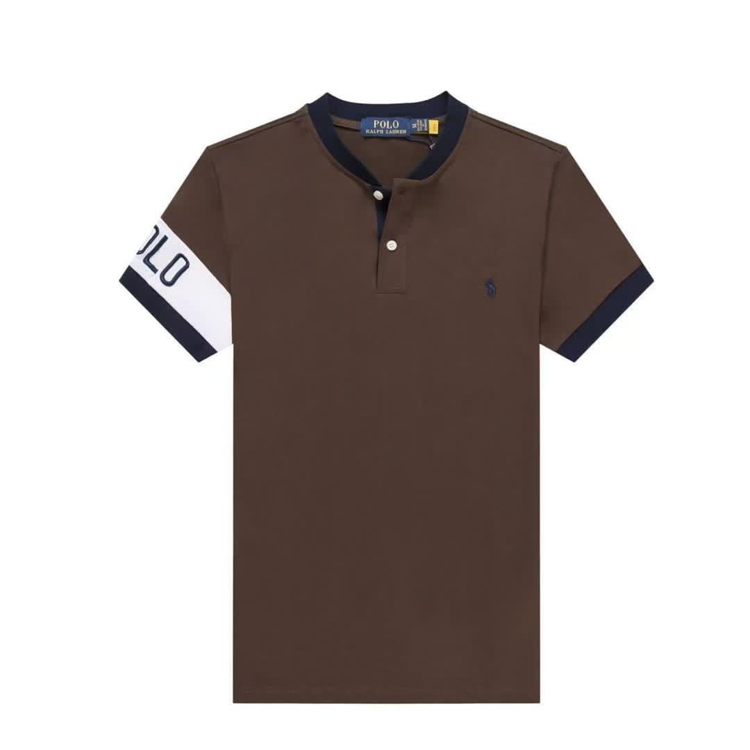 Brown henley short sleeve men shirt - PRL5