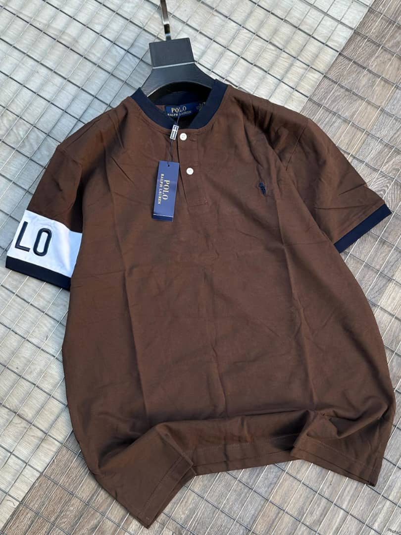 Brown henley short sleeve men shirt - PRL5