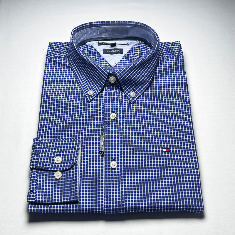 Men’s navy blue TM12 long-sleeve cotton shirt
