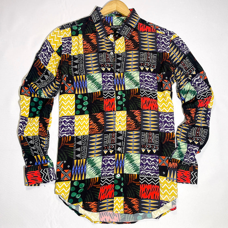 Patchwork tribal print men shirt