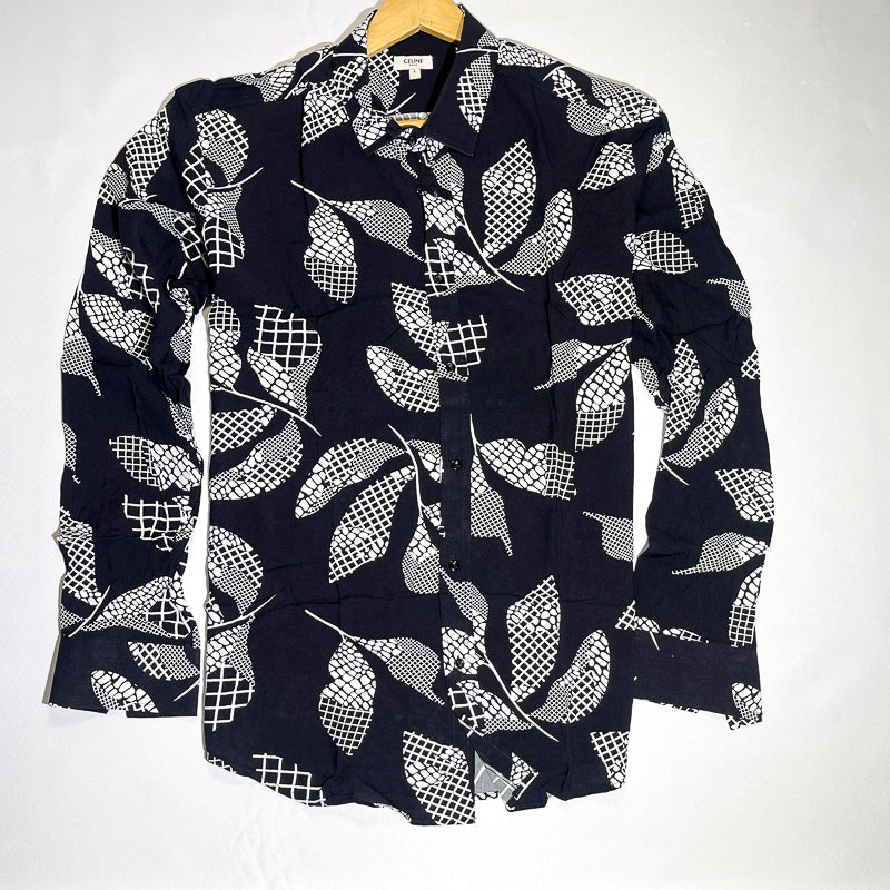 Black leaf pattern men shirt