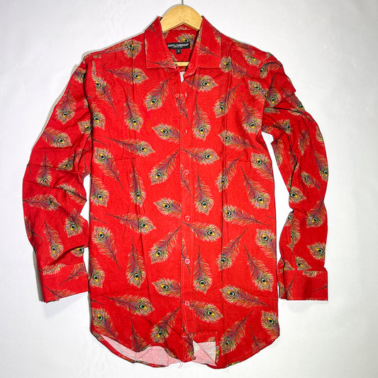 Red peacock feather men shirt
