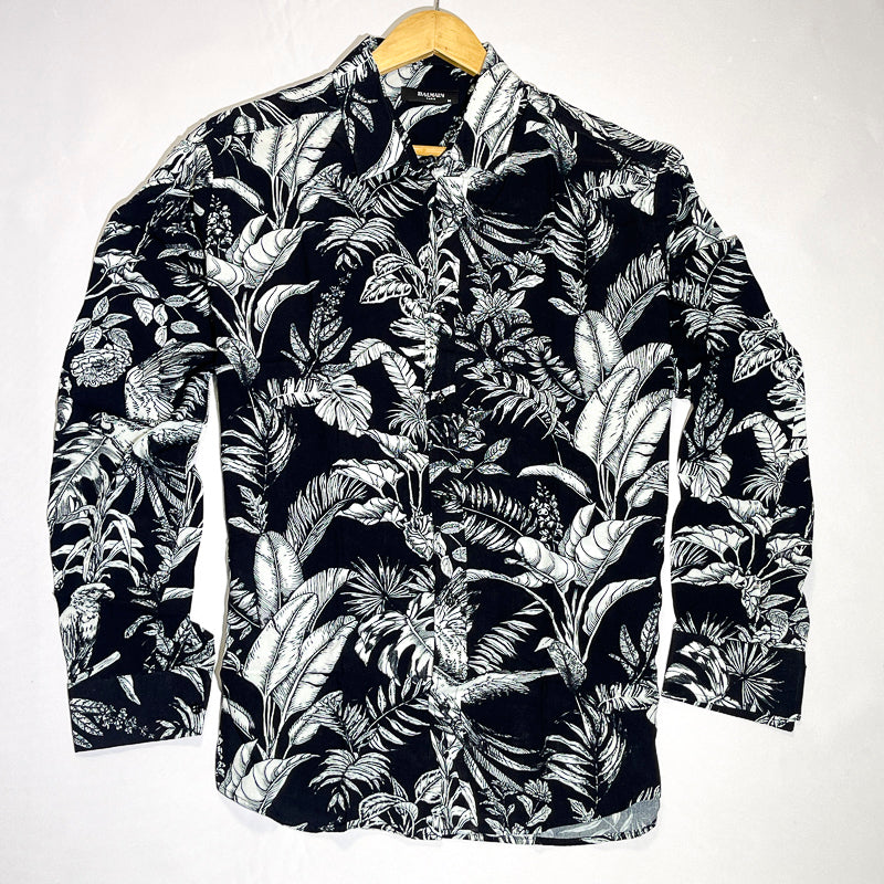 Black tropical leaf men shirt