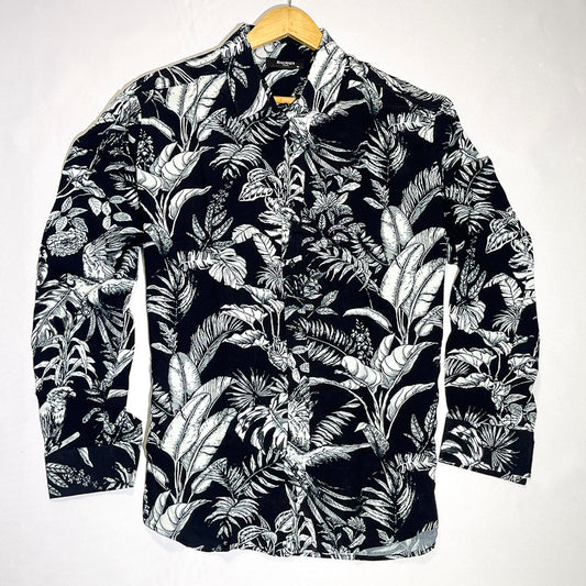 Black tropical leaf men shirt