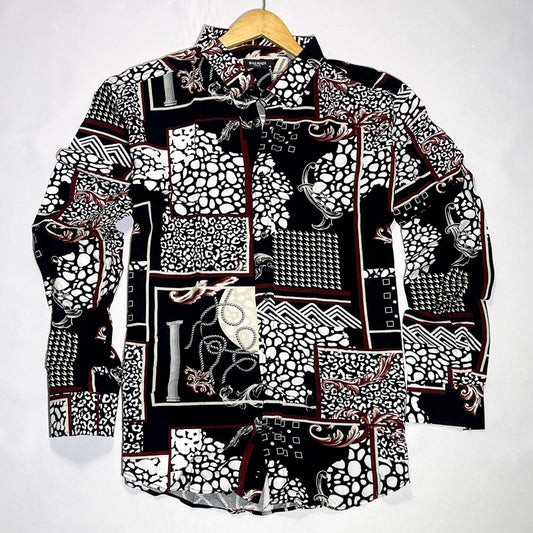 Black baroque patchwork men shirt