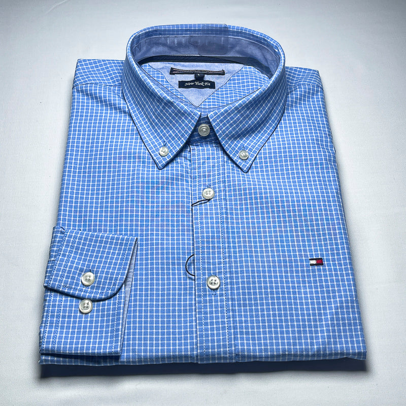 Men’s blue TM13 long-sleeve cotton shirt