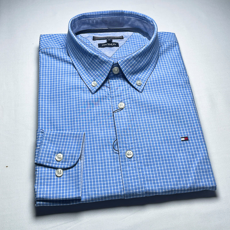 Men’s blue TM13 long-sleeve cotton shirt
