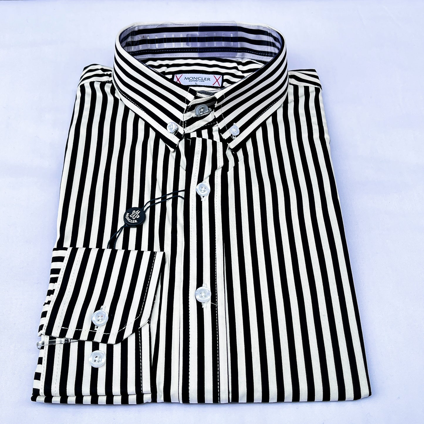 Men’s black striped M009 long-sleeve oxford shirt