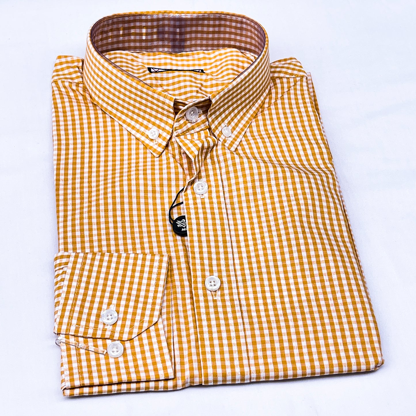 Men’s tan M003 long-sleeve oxford shirt