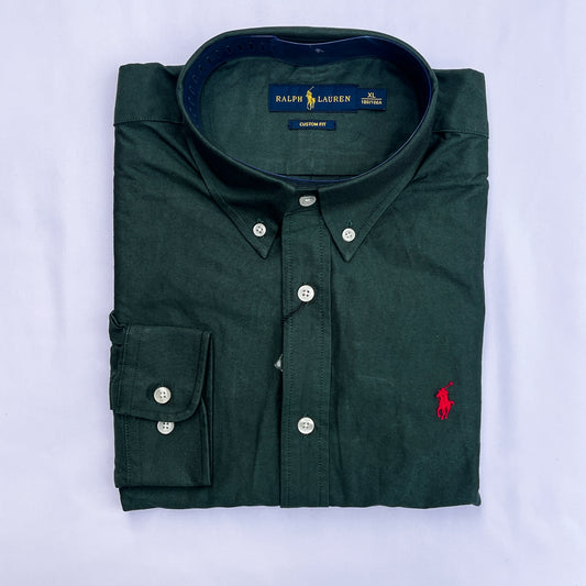 Men’s green S23 long-sleeve oxford shirt