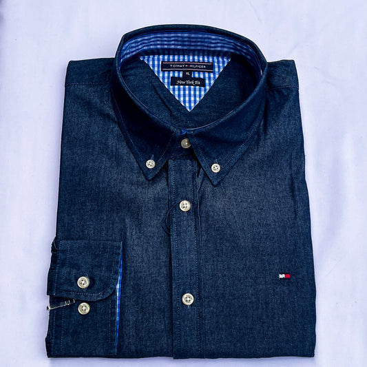 Men’s blue denim long-sleeve oxford shirt