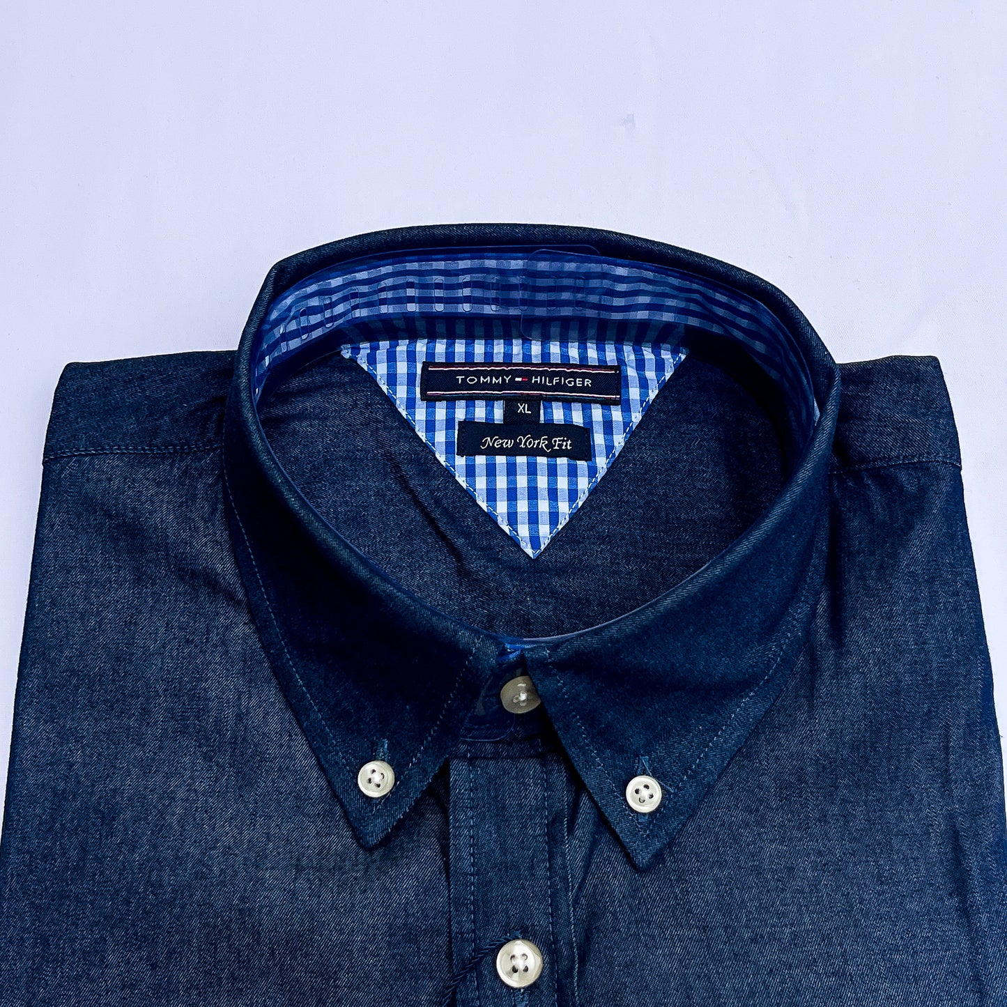 Men’s blue denim long-sleeve oxford shirt