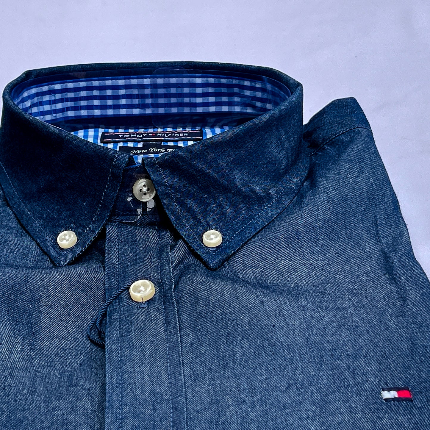 Men’s blue denim long-sleeve oxford shirt