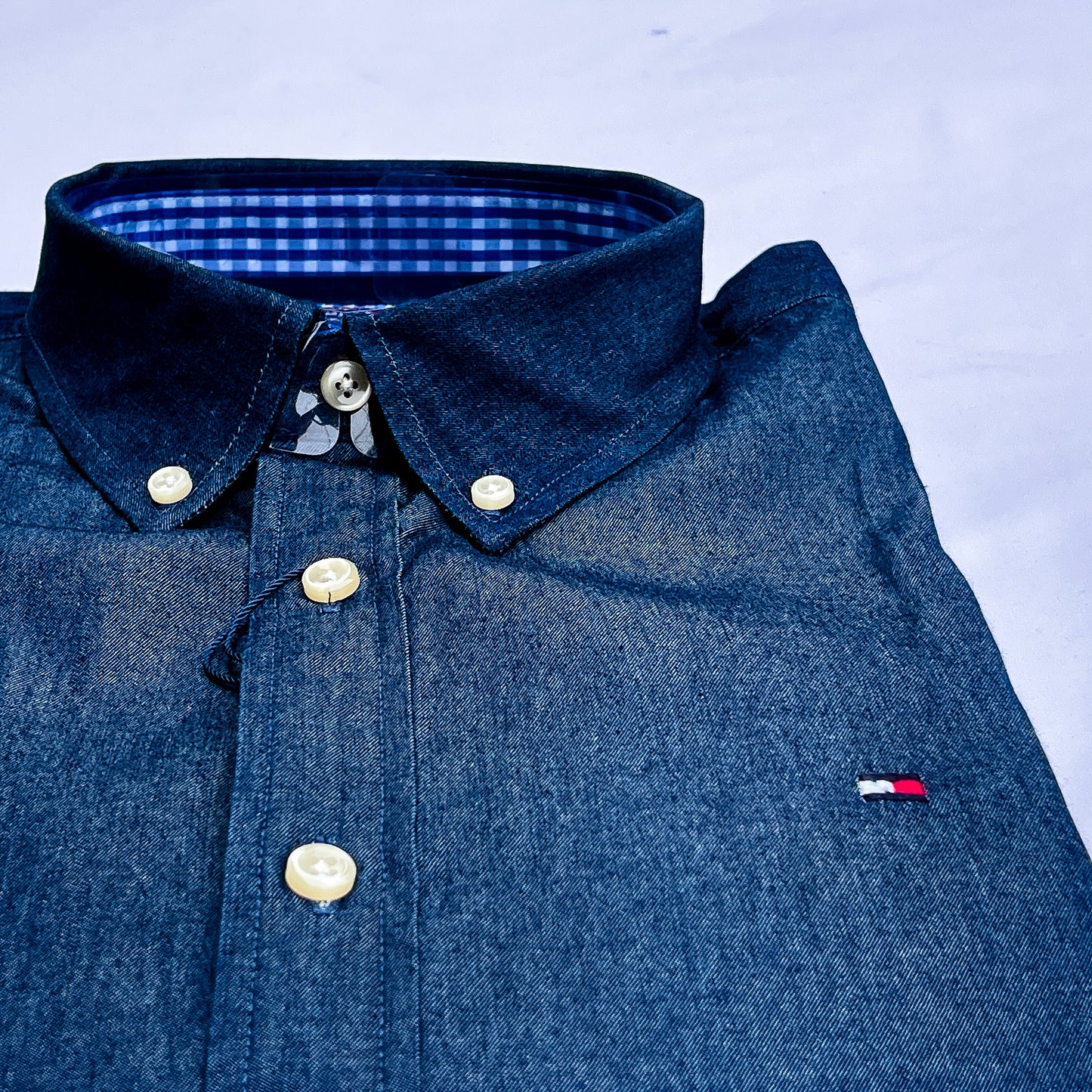 Men’s blue denim long-sleeve oxford shirt