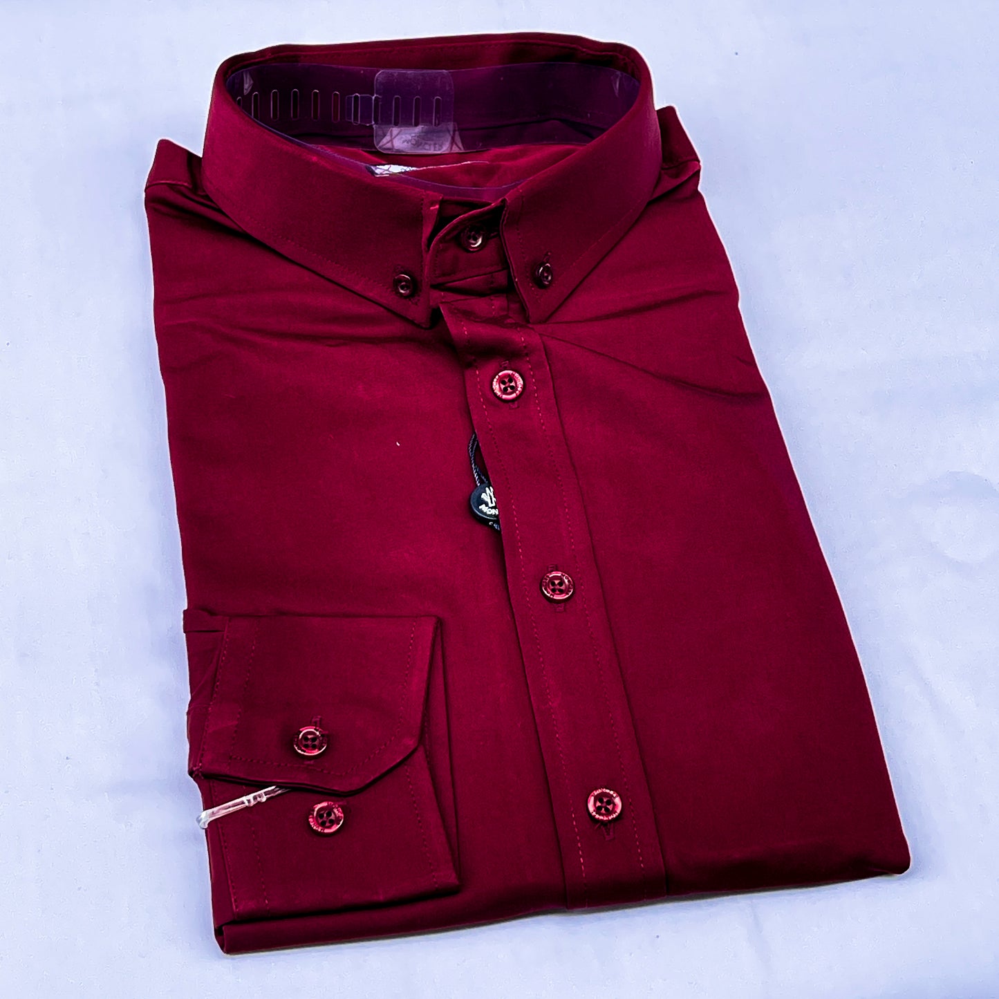 Men’s burgundy M001 long-sleeve oxford shirt