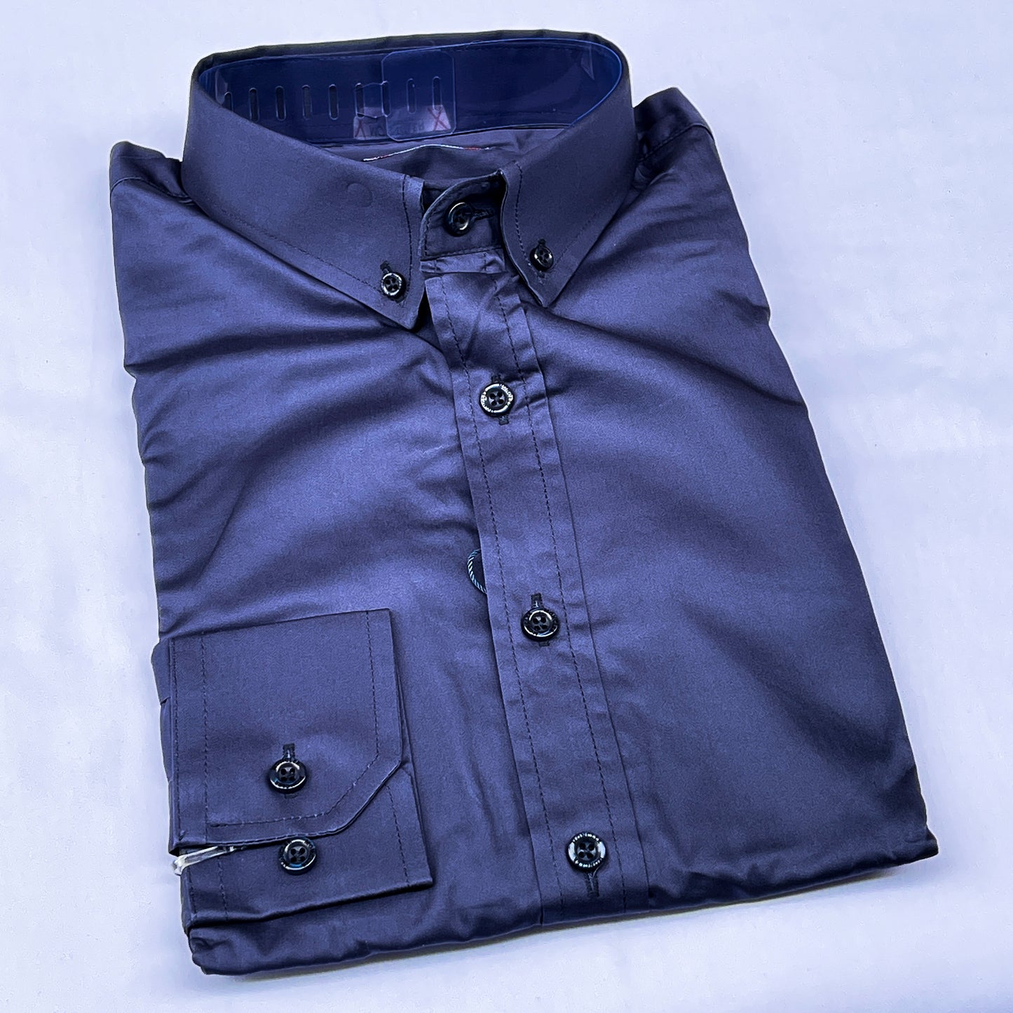 Men’s navy blue long-sleeve oxford shirt - The Yellow Tag