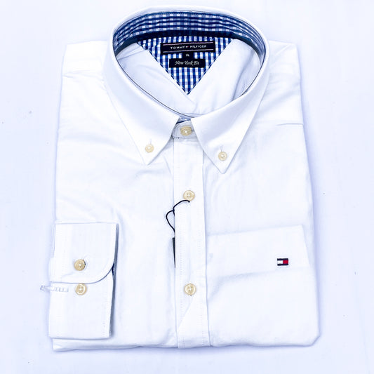 Men’s white TM005 long-sleeve oxford shirt