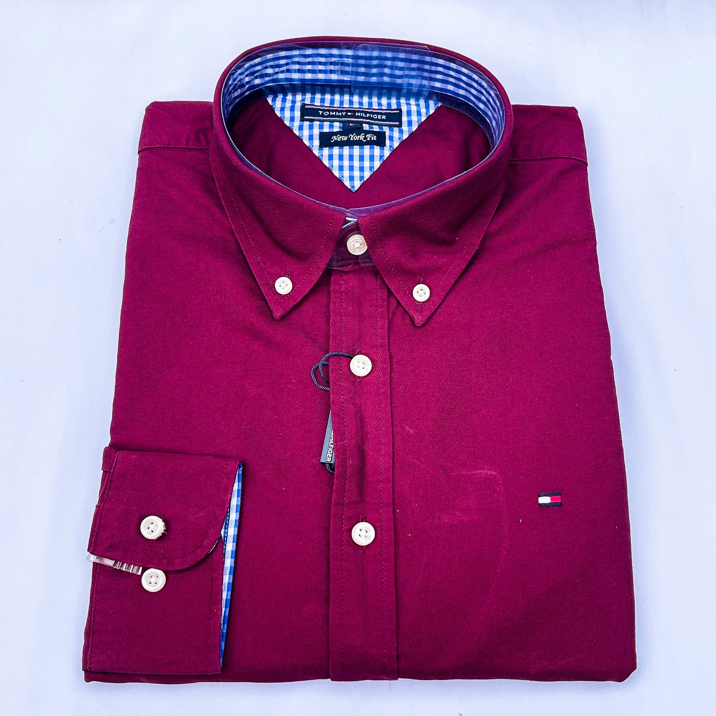 Men’s burgundy TM005 long-sleeve oxford shirt