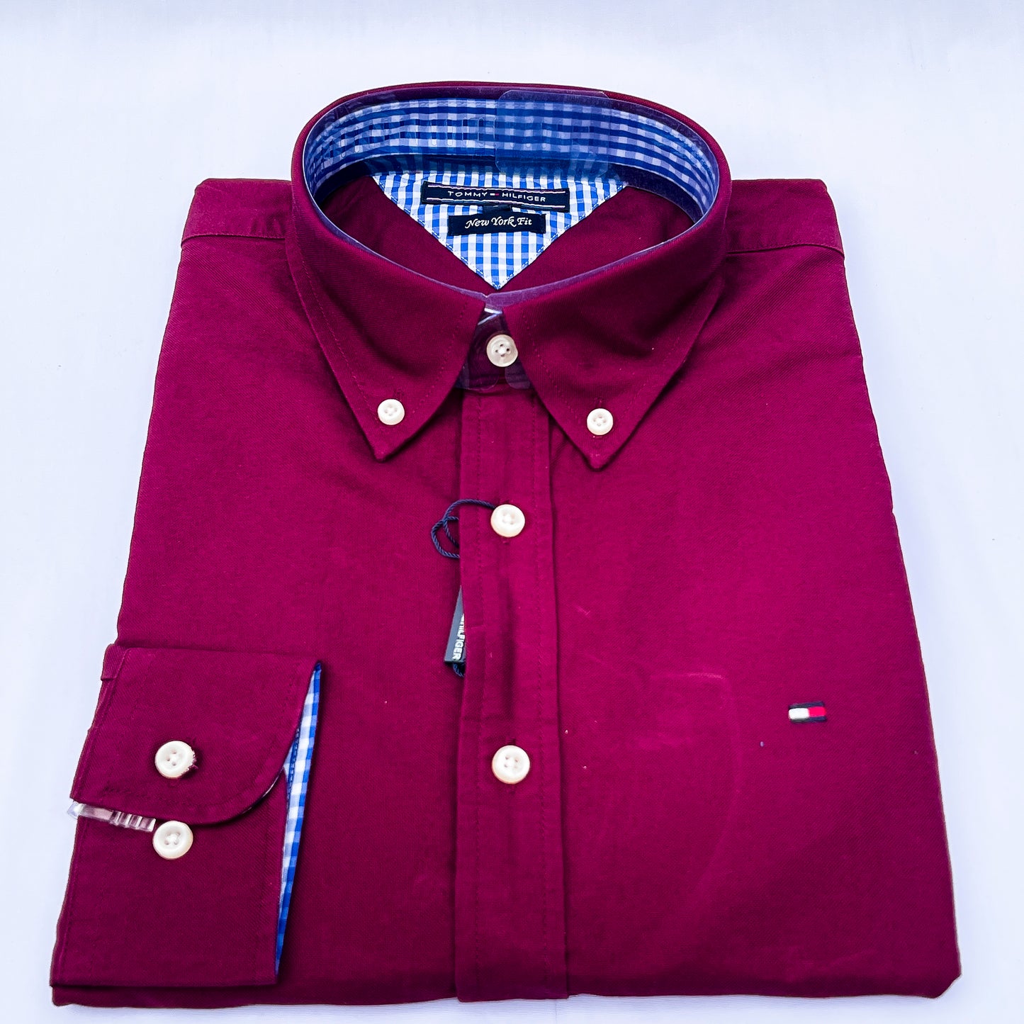 Men’s burgundy TM005 long-sleeve oxford shirt