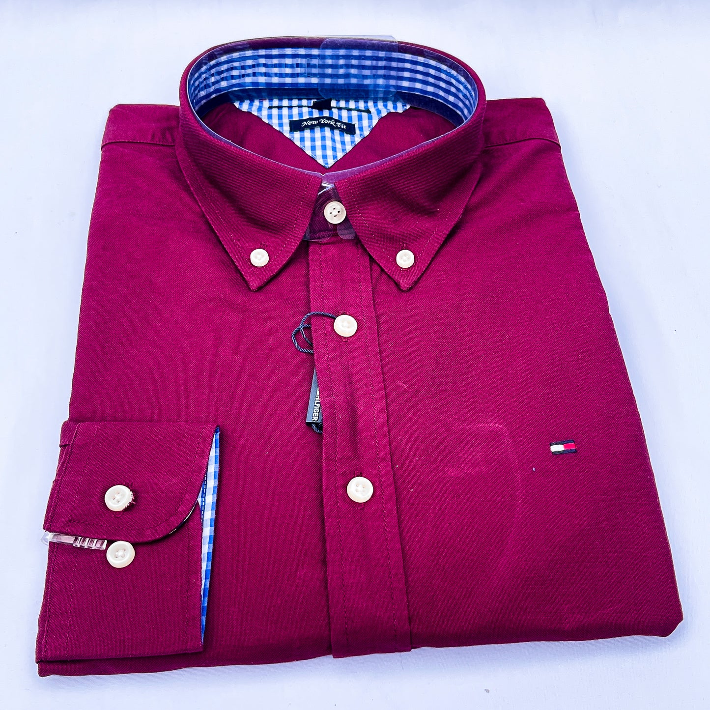 Men’s burgundy TM005 long-sleeve oxford shirt