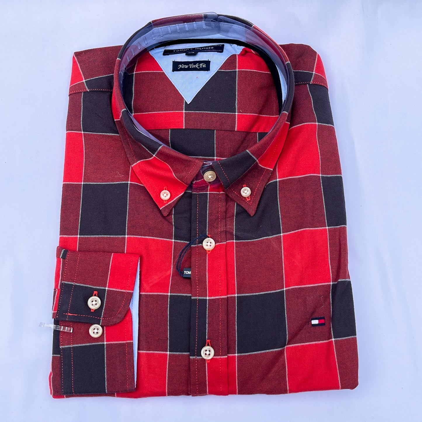 Men’s red TM041 long-sleeve oxford retro-shirt