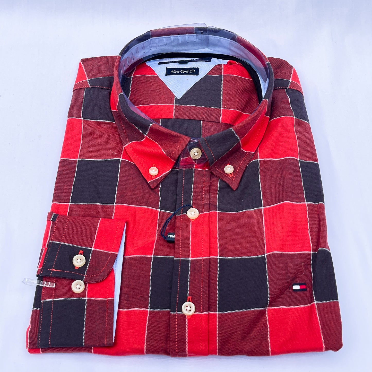 Men’s red TM041 long-sleeve oxford retro-shirt