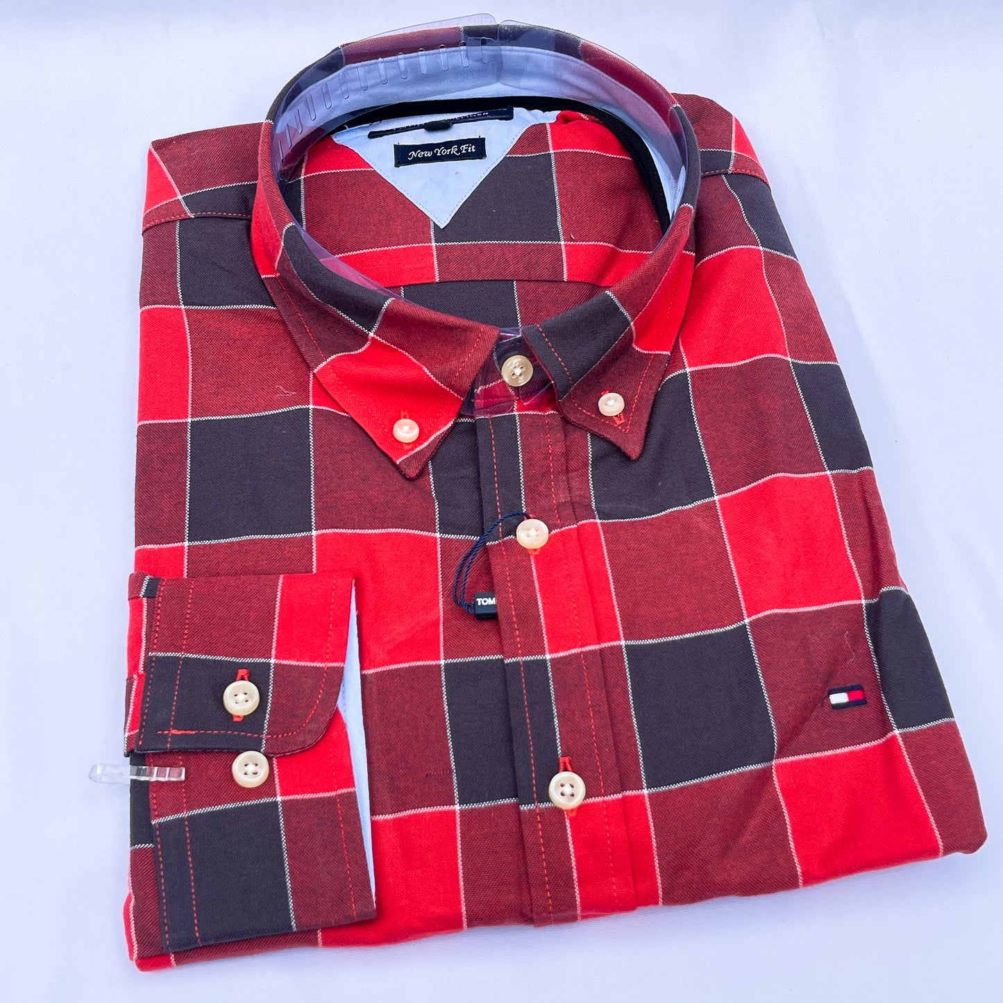 Men’s red TM041 long-sleeve oxford retro-shirt