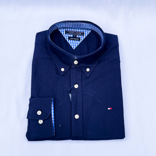 Men’s navy-blue TM005 long-sleeve oxford shirt