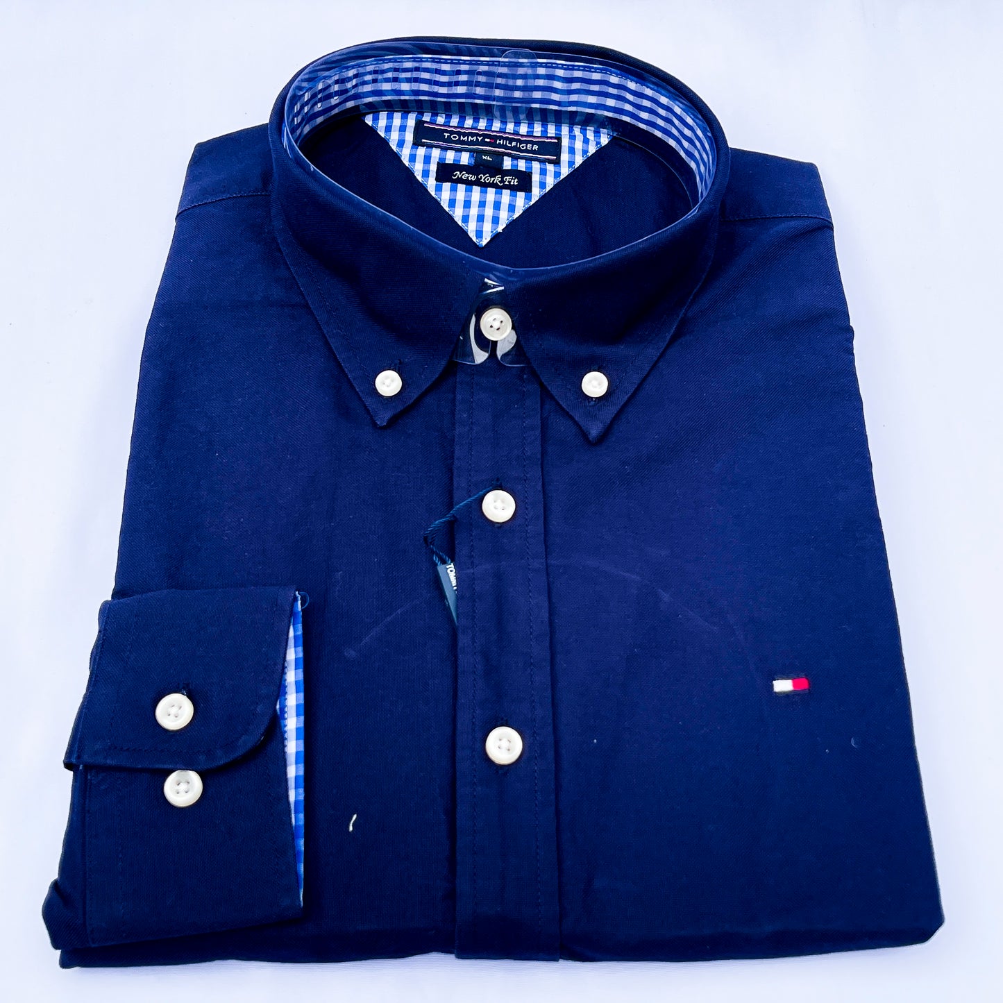 Men’s navy-blue TM005 long-sleeve oxford shirt