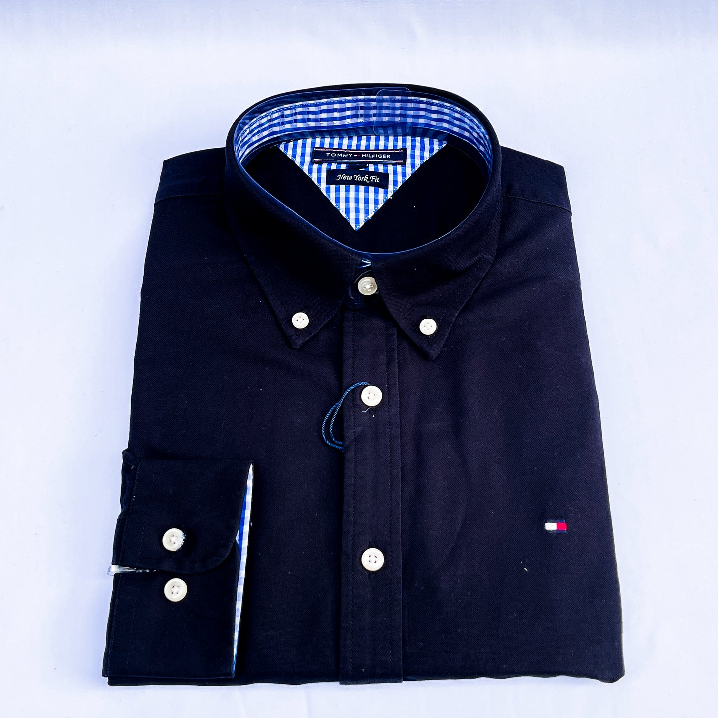 Men’s black TM005 long-sleeve oxford shirt