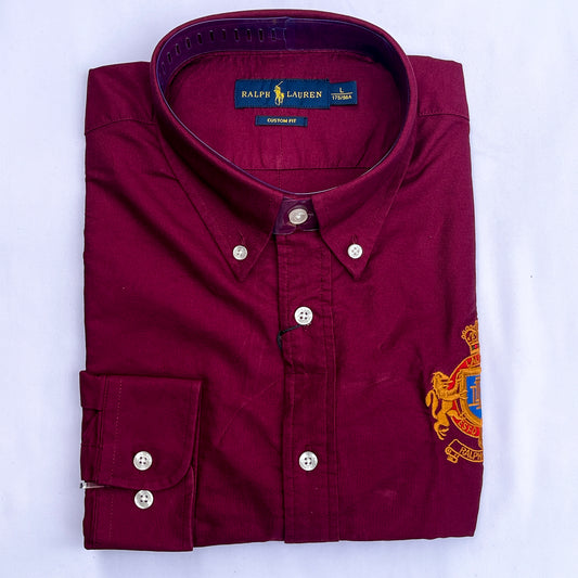 Men’s wine T14 long-sleeve oxford shirt