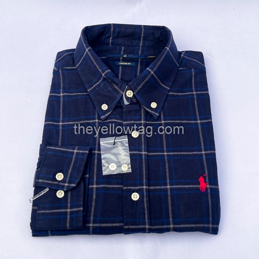 Navy Windowpane Classic Men Long Sleeve Shirt