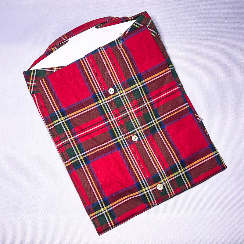 Custom fit short sleeve oxford men shirt - red tartan