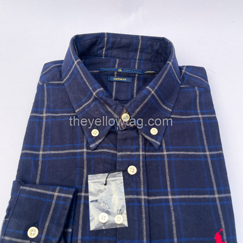 Navy Windowpane Classic Men Long Sleeve Shirt