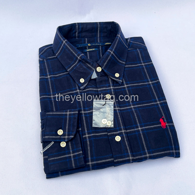Navy Windowpane Classic Men Long Sleeve Shirt