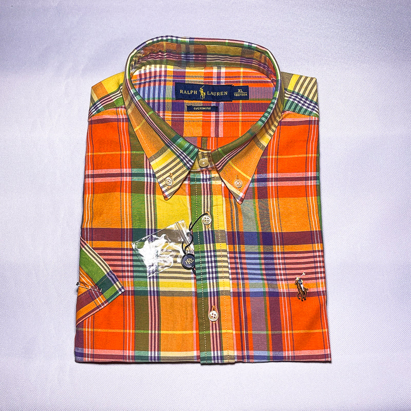 Custom fit short sleeve oxford men shirt - orange colorway