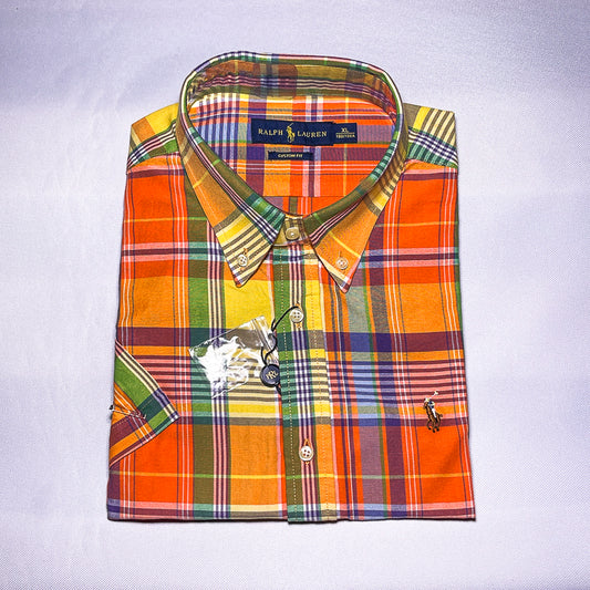 Custom fit short sleeve oxford men shirt - orange colorway