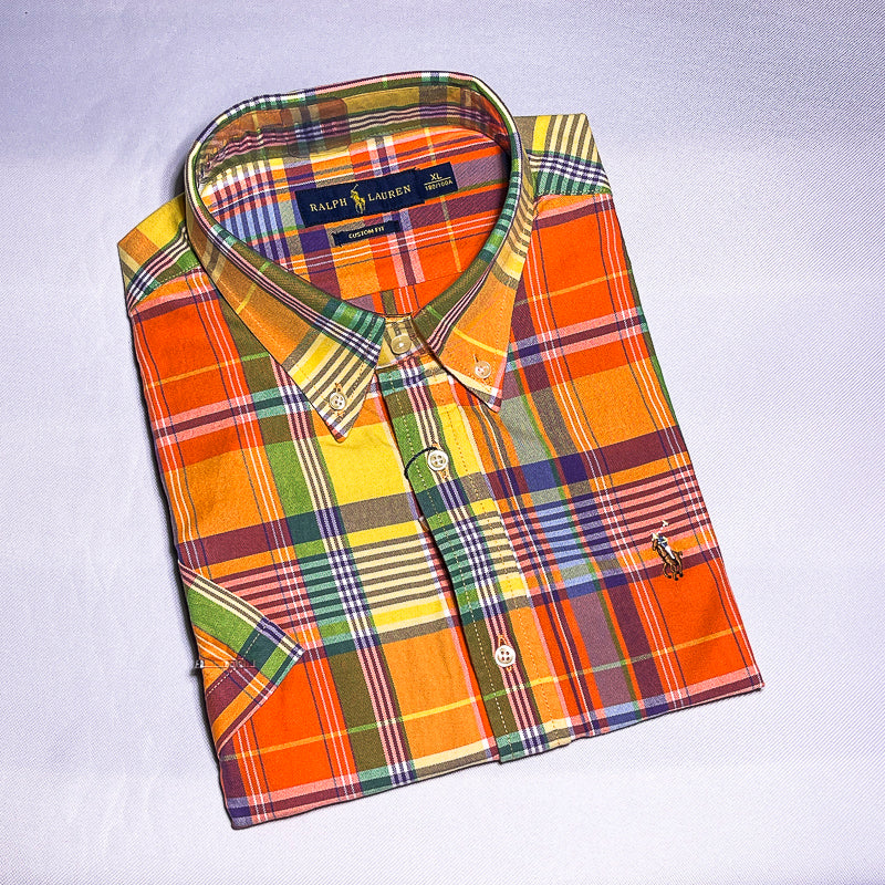 Custom fit short sleeve oxford men shirt - orange colorway
