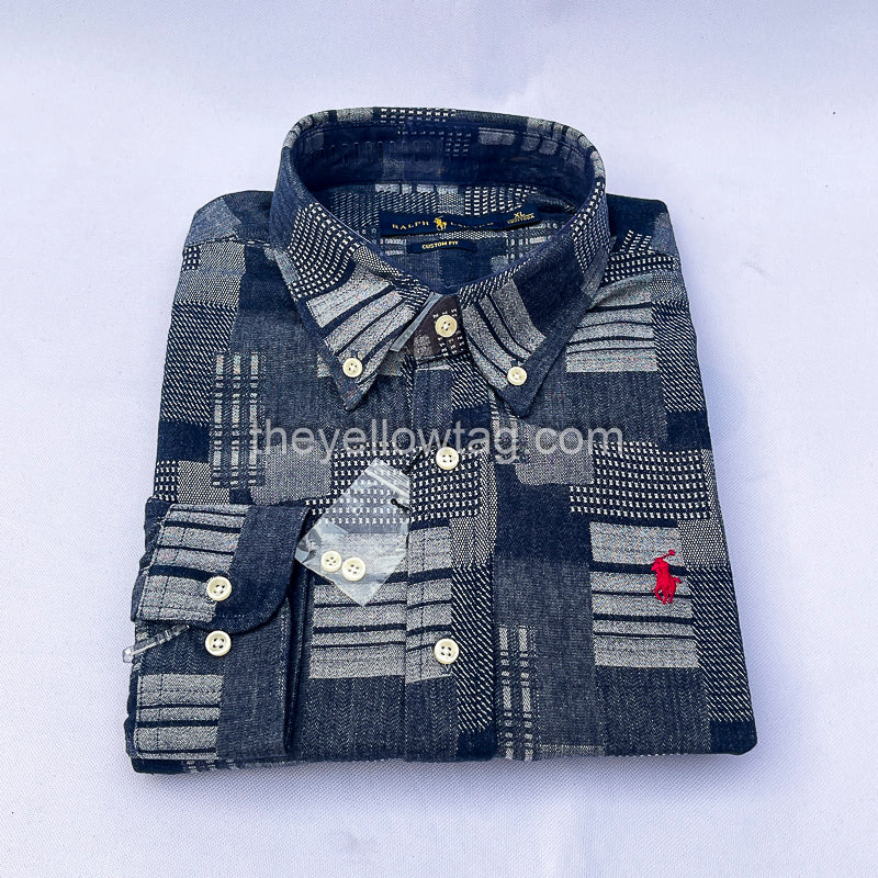 Urban Patchwork Classic Men Long Sleeve Shirt