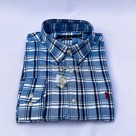 Chambray Check Classic Men Long Sleeve Shirt