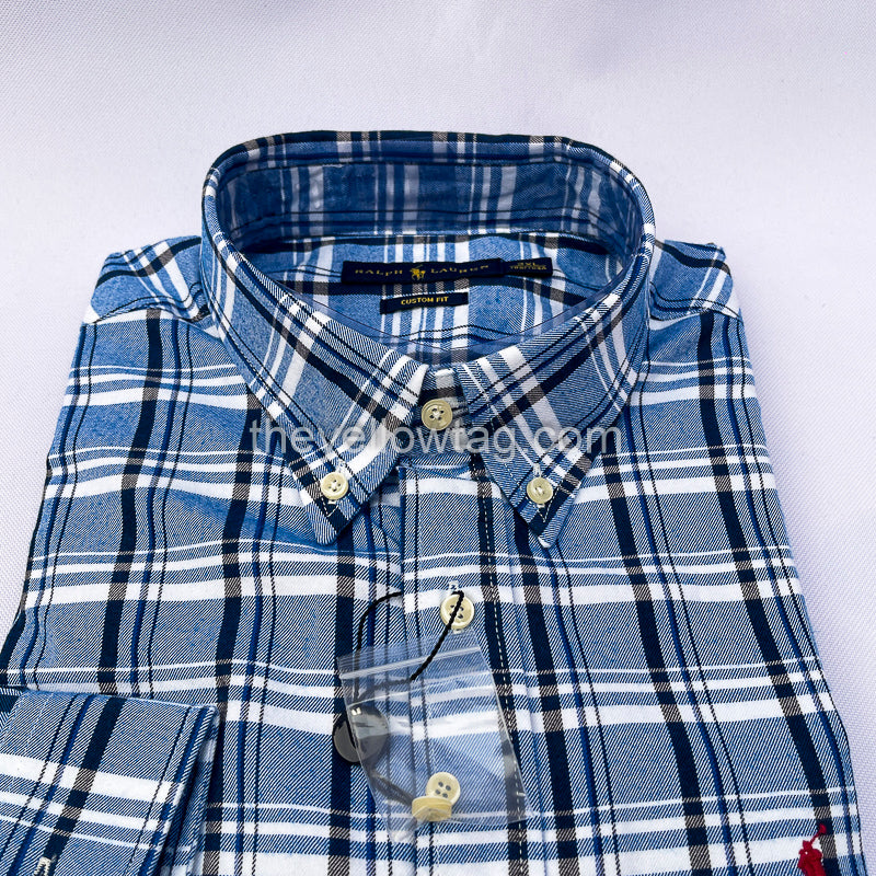 Chambray Check Classic Men Long Sleeve Shirt
