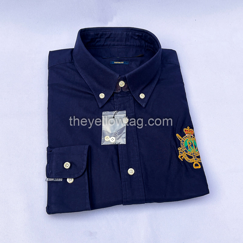 Navy Oxford Classic Men Long Sleeve Shirt