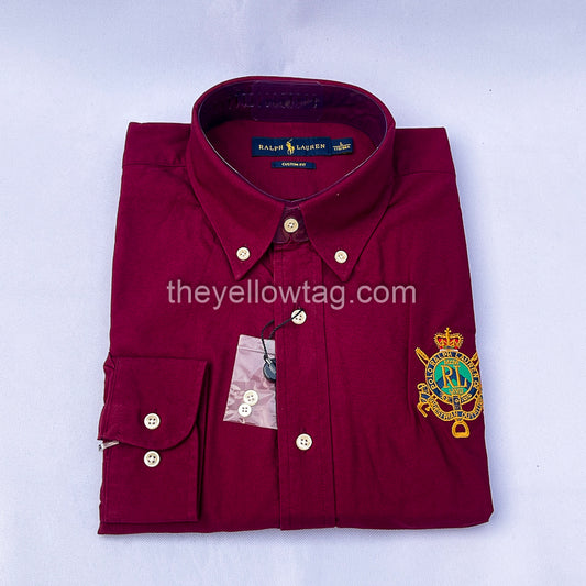 Burgundy Power Oxford Men Long Sleeve Shirt