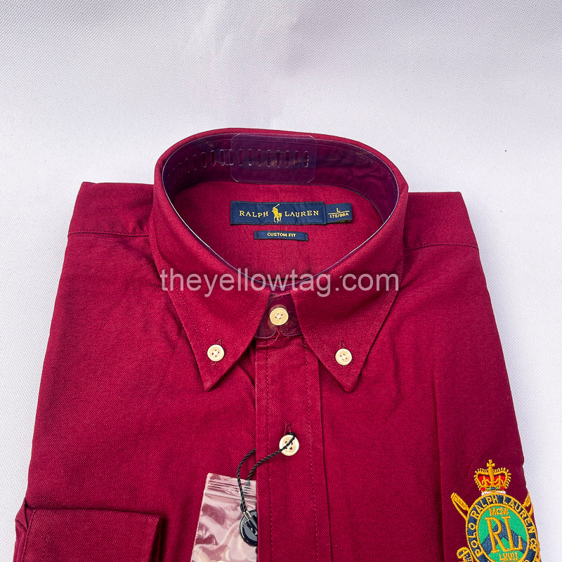 Burgundy Power Oxford Men Long Sleeve Shirt
