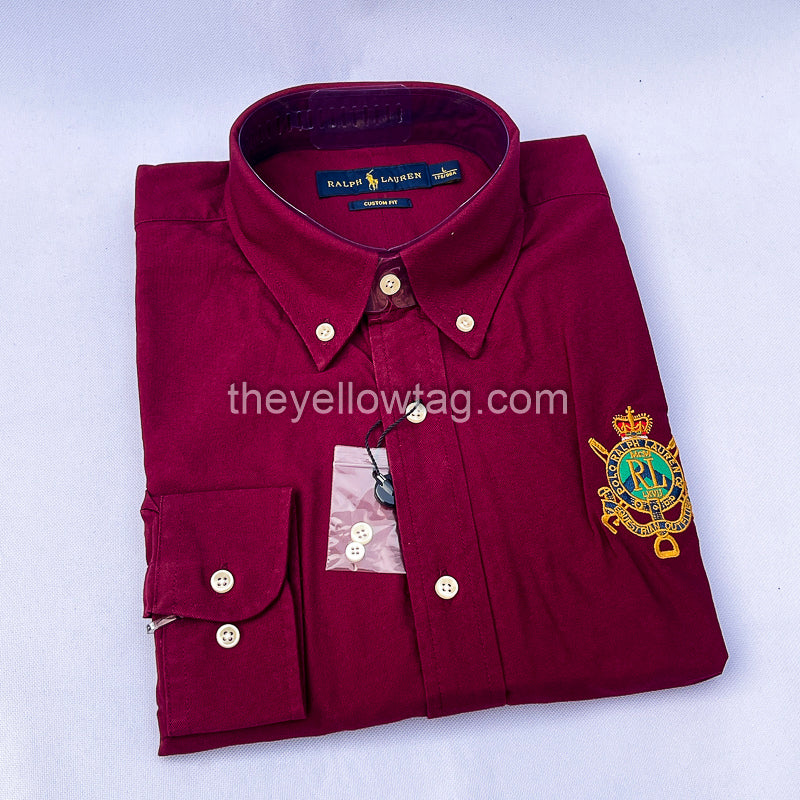 Burgundy Power Oxford Men Long Sleeve Shirt