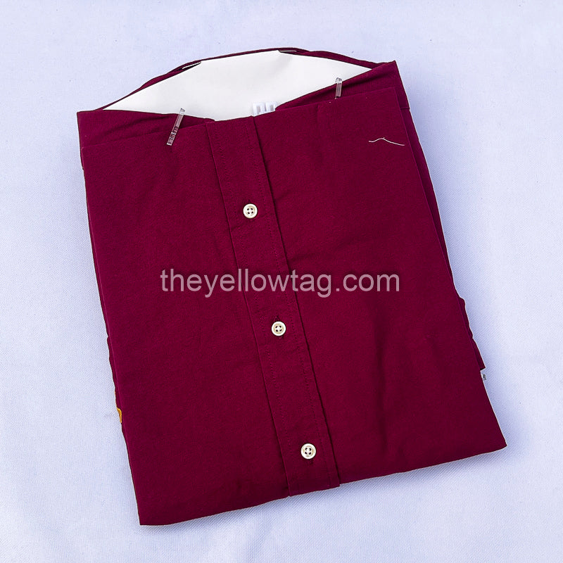 Burgundy Power Oxford Men Long Sleeve Shirt