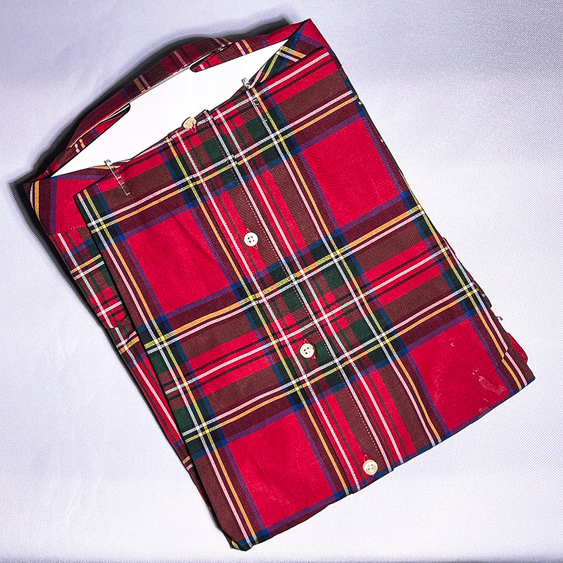 Custom fit long sleeve oxford men shirt - red tartan