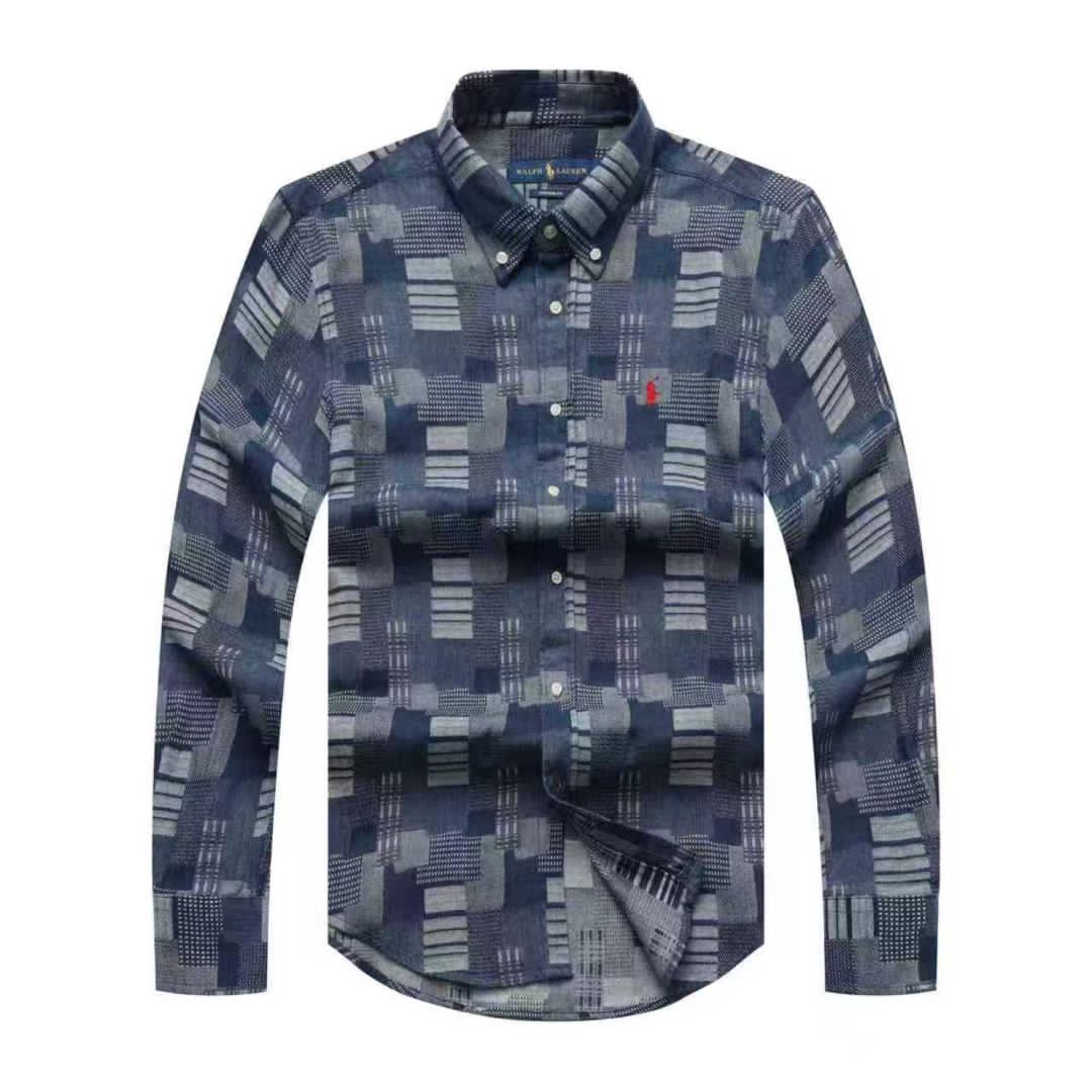 Urban Patchwork Classic Men Long Sleeve Shirt