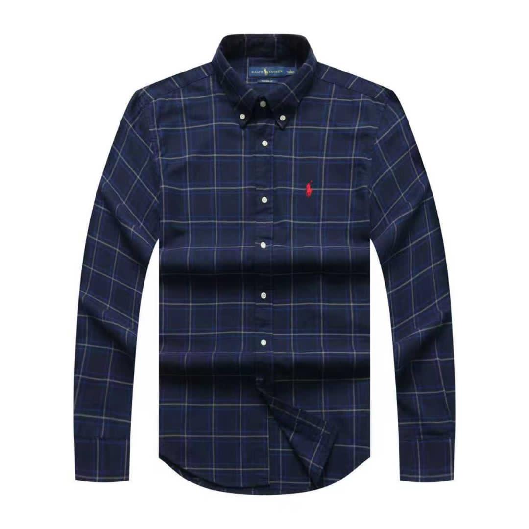 Navy Windowpane Classic Men Long Sleeve Shirt
