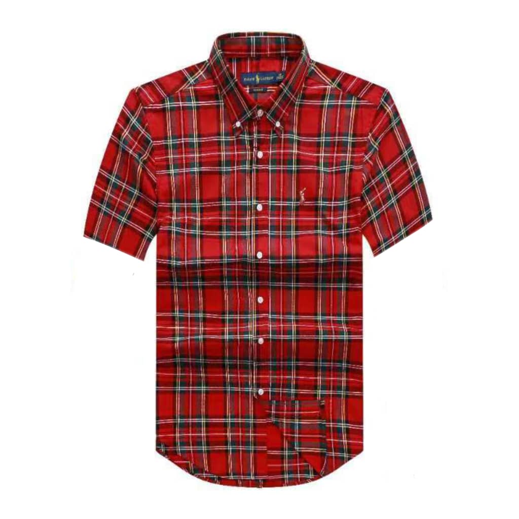 Custom fit short sleeve oxford men shirt - red tartan